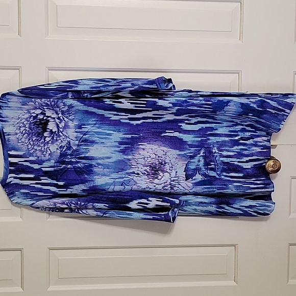 Chicos Relaxed Long Sleeve asymmetrical Blue Tunic cover up sz xl 14-16 chicos 3 - Picture 2 of 6